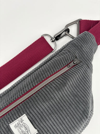 Crossbodybag/ Hipbag- grau cord beere