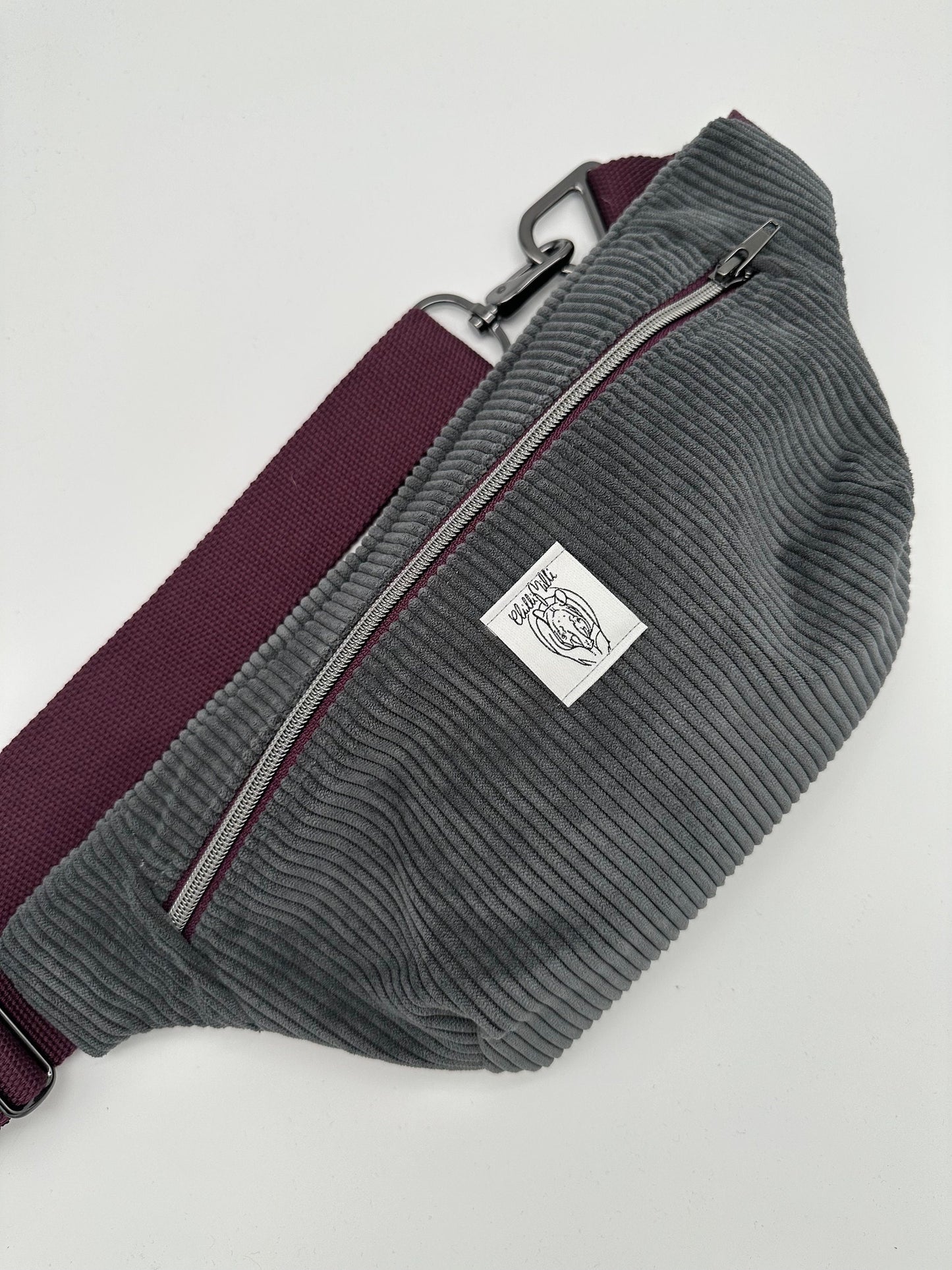 Crossbodybag/ Hipbag- Anthrazit, Dunkle Beere, Cord